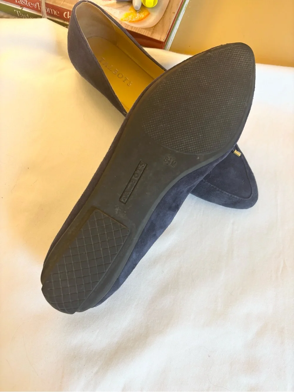 Talbots Navy Suede Pointed-Toe Loafers with Bow Accents